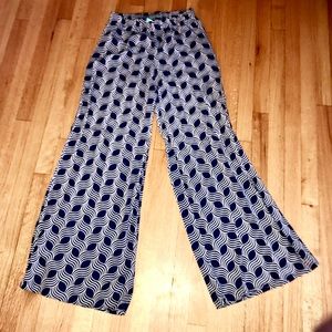 Flowy blue + white patterned pants